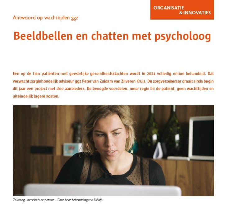 Screenshot artikel Beeldbellen en chatten met psycholoog